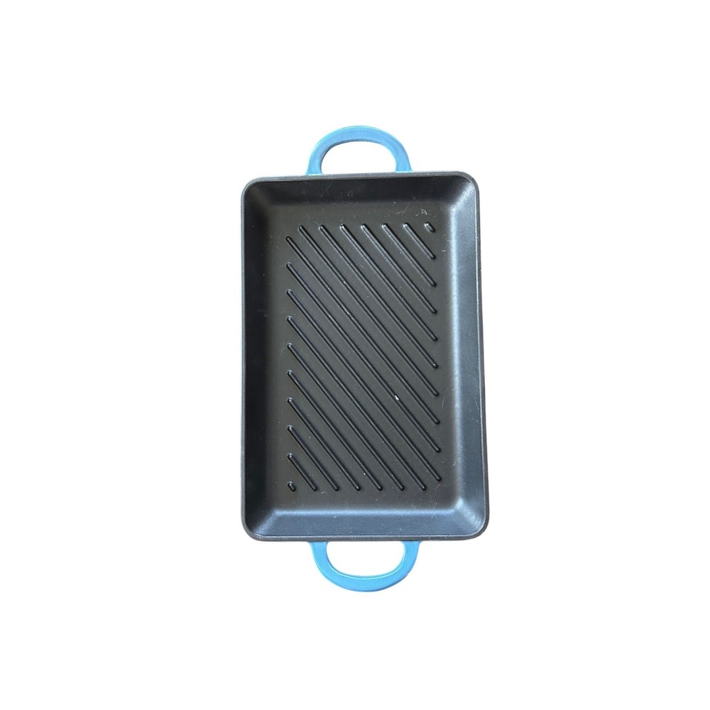 Crofton Enameled Cast Iron Rectangular Grill Pan Blue 13in 33cm Double Handle